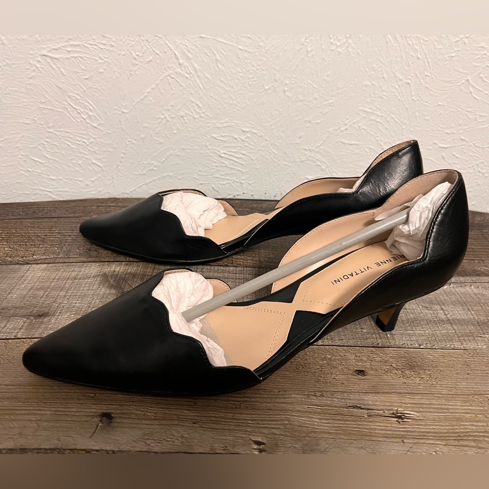Adrienne Vittadini Black Soft Napa Serene Pointed Toe Kitten Heels Size 9M New
